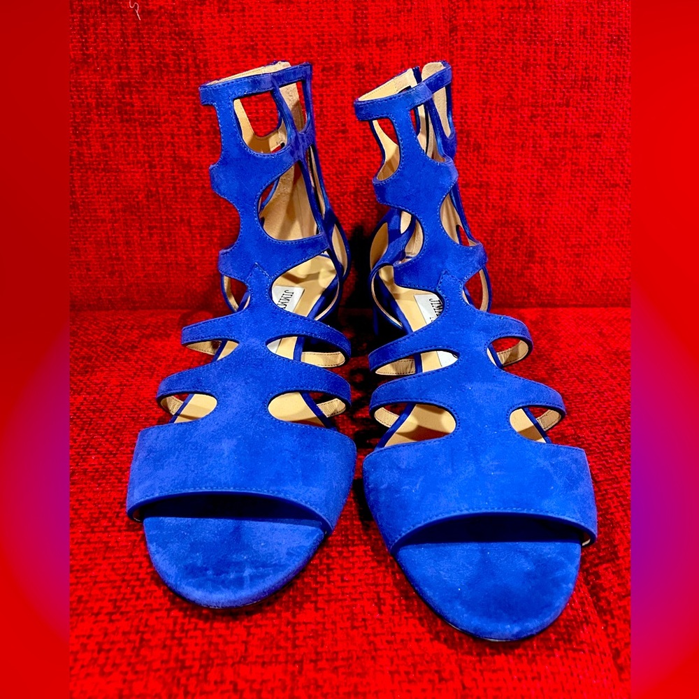 Never worn Jimmy Choo blue suede gladiator sandals. Size 7.5